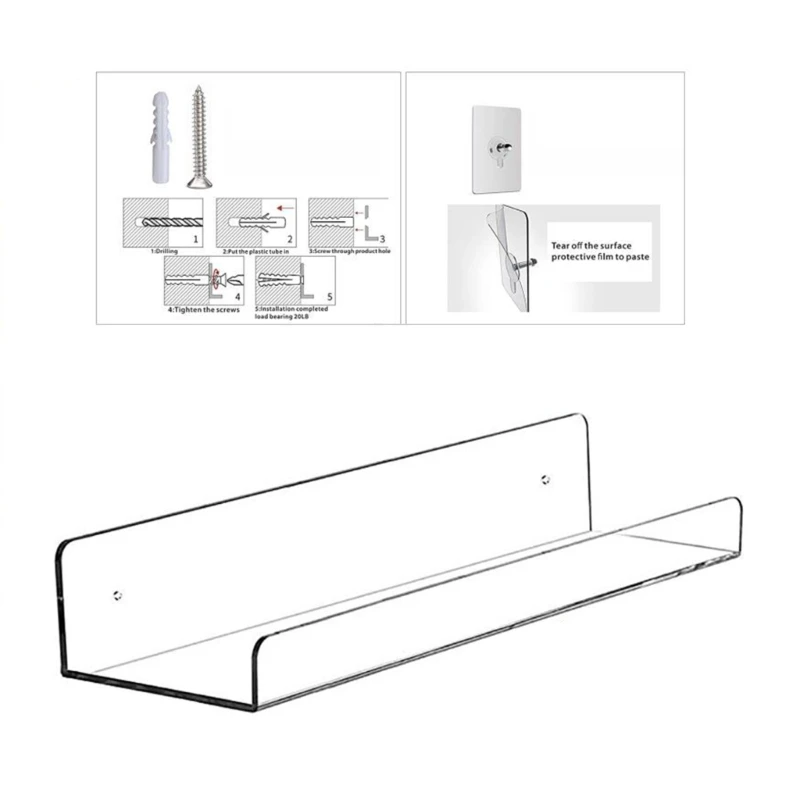 Storage Rack Acrylic Shelf Clear Wall Mounted Floating Display Ledges