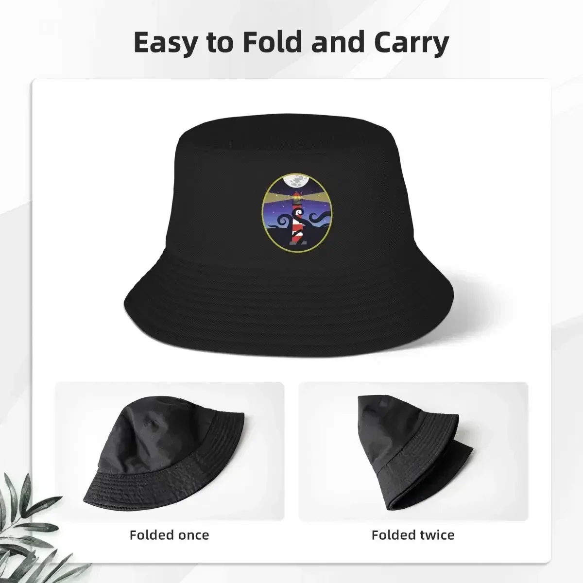 2026 OFMD Lighthouse And Kraken Bucket Hat Panama For Kids Bob Hats Autumn Fisherman Hats Summer Beach Fishing Unisex Caps