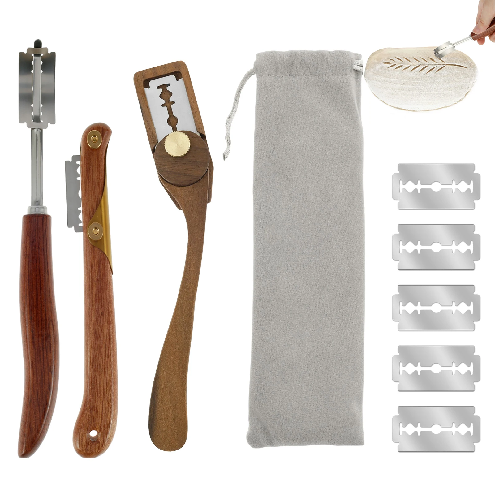 Cortador de masa para pan y repostería con cuchillas, cuchillo para pan Baguette tostado, mango de madera, accesorios de cocina para hornear, espátulas de pastelería