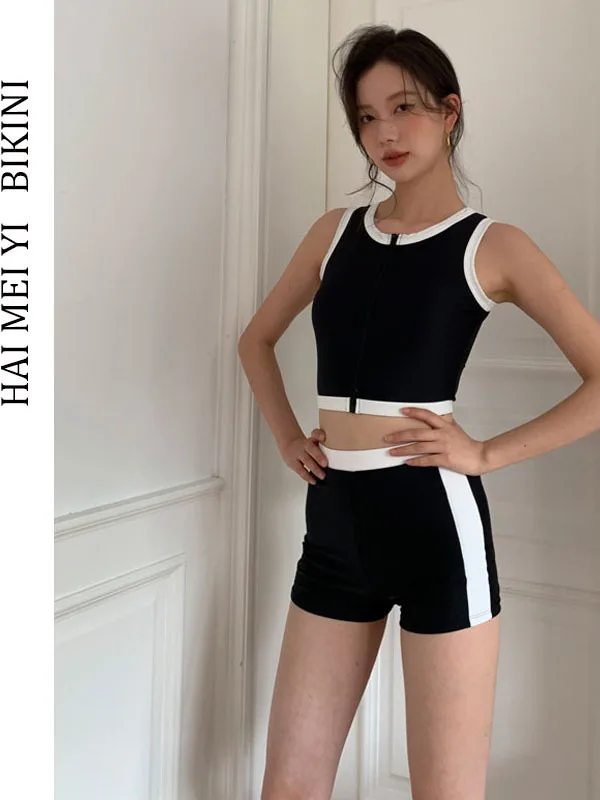 Hamiyi New Style Women's Two-Piece Swimsuit Conservative Small Chest High Waist Bikini Thermal Spa Swimming Suit Belly Coveri...