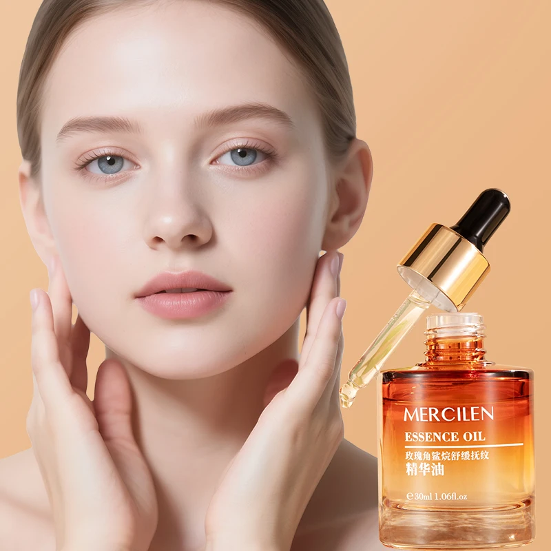 Mercilen Rose Squalane Essence Oil 30ml, Contains Hyaluronic Acid, Vitamin E, and Plant-Based Squalane. the Texture Is Refreshing, Hydrating, and Deeply Moisturizing, Gentle on the Skin, and Ideal for Dry Skin in Autumn and Winter