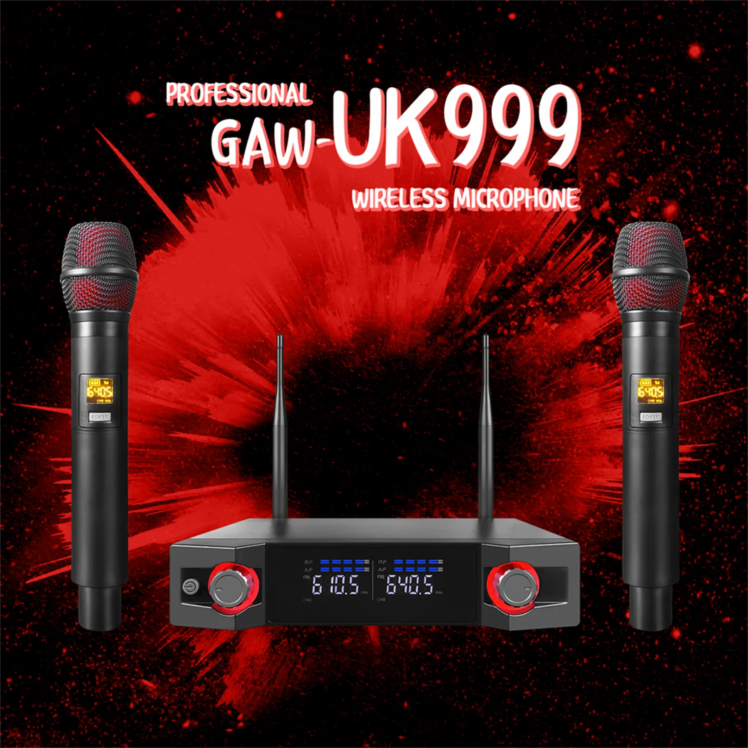 GAW-UK999 Professional Wireless Microphone One for Two UHF Stage Performance Equipment Noise Cancelling Function Outdoor