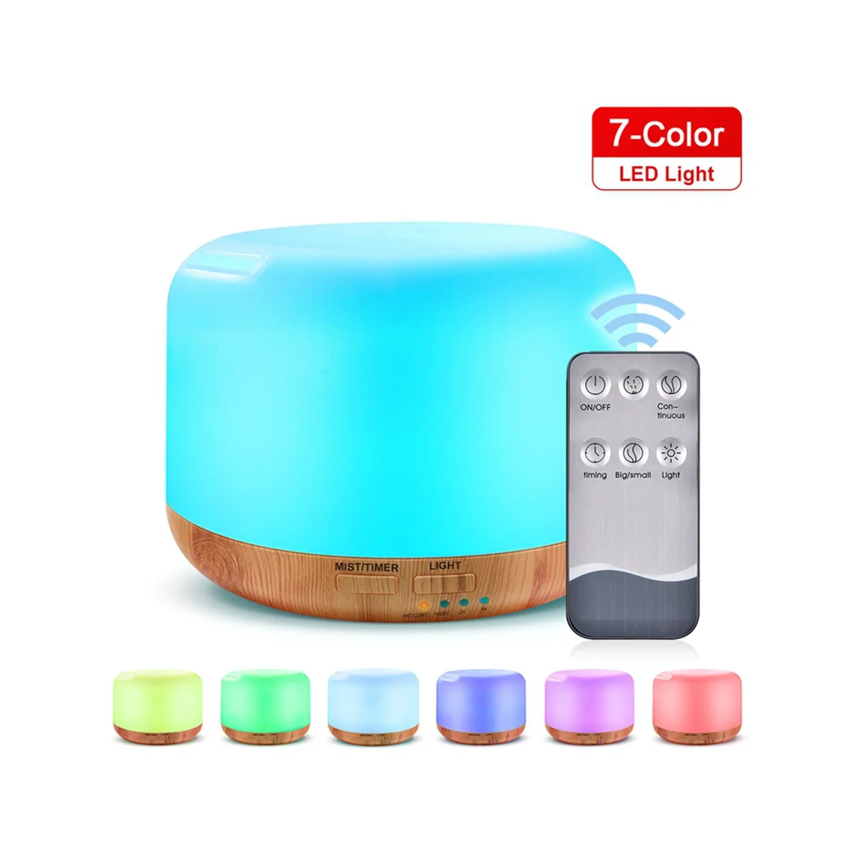 500ML Ultrasonic Air Humidifier Light Essential Oil Diffuser Home Purifier Anion Mist Maker with LED Lamp US Plug Brown