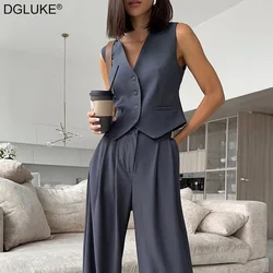 DGLUKE Autumn Womans Two Piece Set Vest Blazer Pants Sets Woman Elegant Office Outfits Korean Style New In Matching Sets