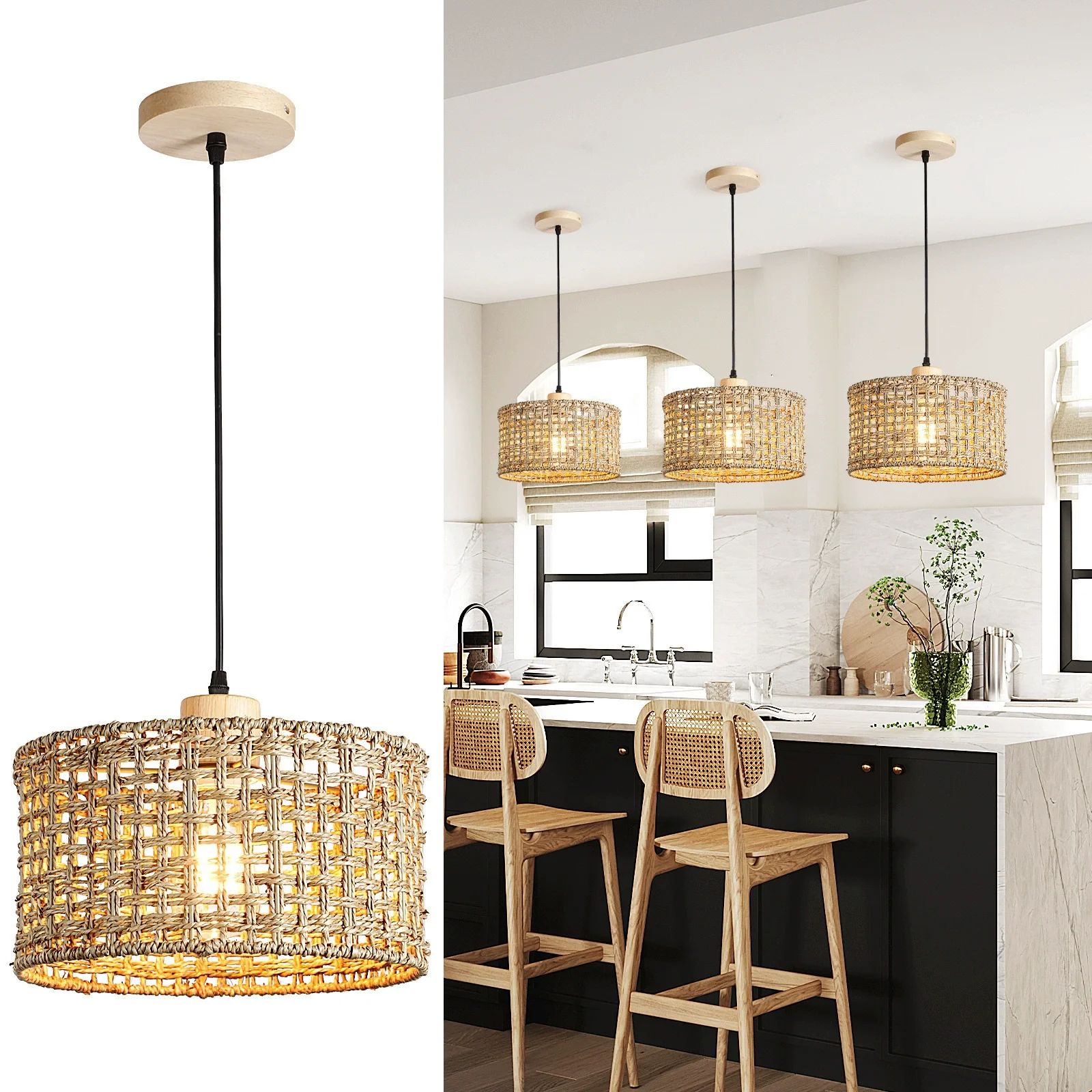 

Wicker Lamp Creative Design Rattan Ceiling Light for Teahouses Homestays Decorative Pastoral Retro Pendant Light Fixture