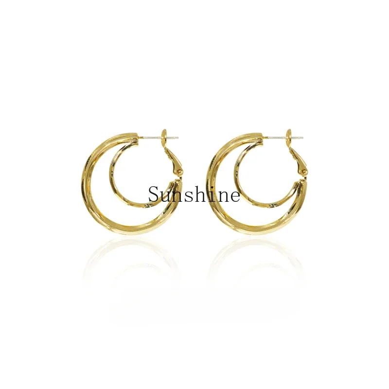 French high-end sense unique double-layer circle earrings niche design simple earrings without piercings