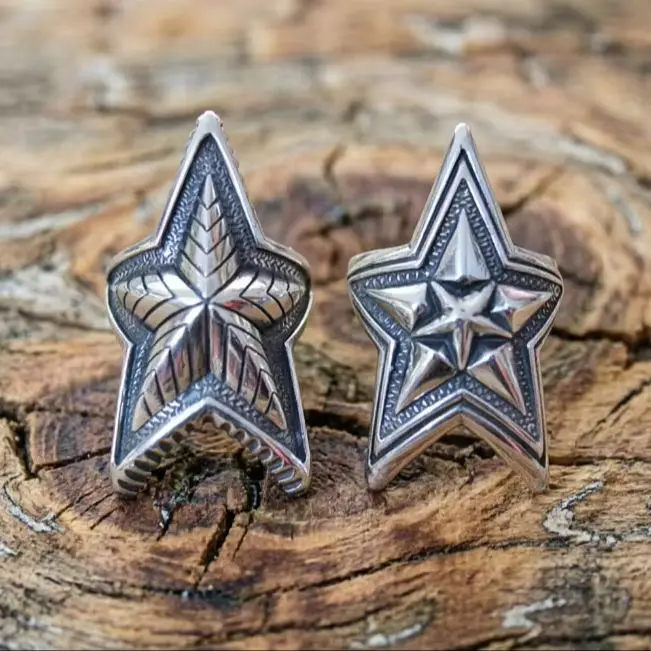 S925 Sterling Silver Retro Thai Silver Star Same Style Star Ring Korean Edition Popular Five pointed Star Open Ring for Men and
