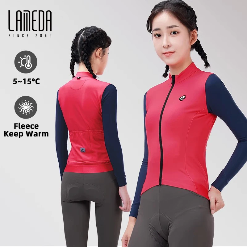 LAMEDA New Cycling 5-15℃ Jersey Autumn Winter Women Fleece Warm High Elasticity Breathable Long Sleeve Bicycle Top MTB Road Bike