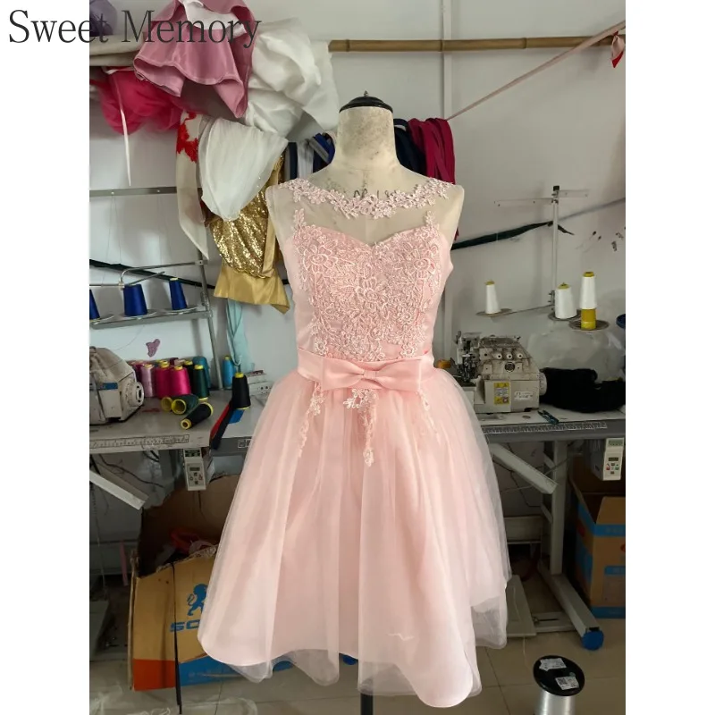 D472 Customized Sleeveless Red Grey White Short Party Dress Bridesmaid Sweet Memory O-Neck Wedding Party Dresses Prom Vestido