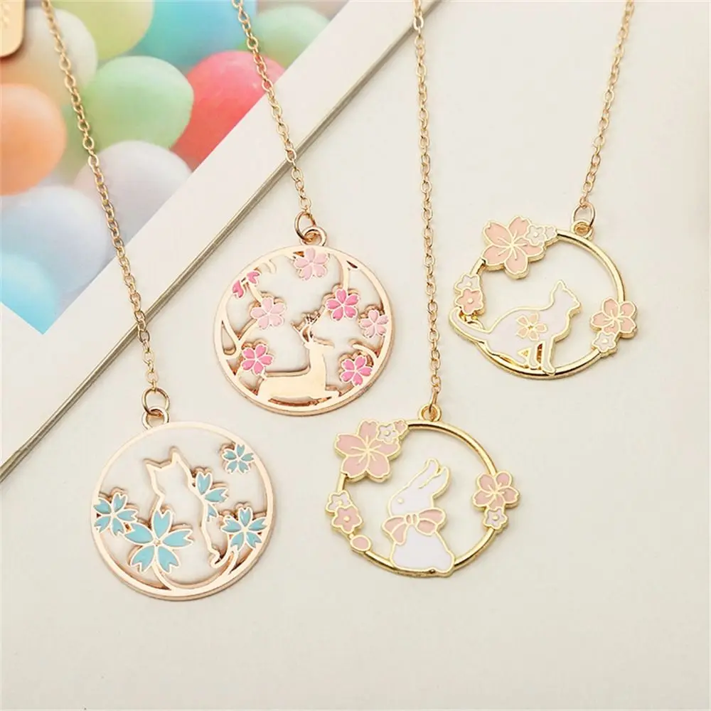 Creative Cherry Blossom Bookmark Pet Design Reading Pages Book Clip Page Sign Alloy Chain Pendant Bookmarks School Supplies