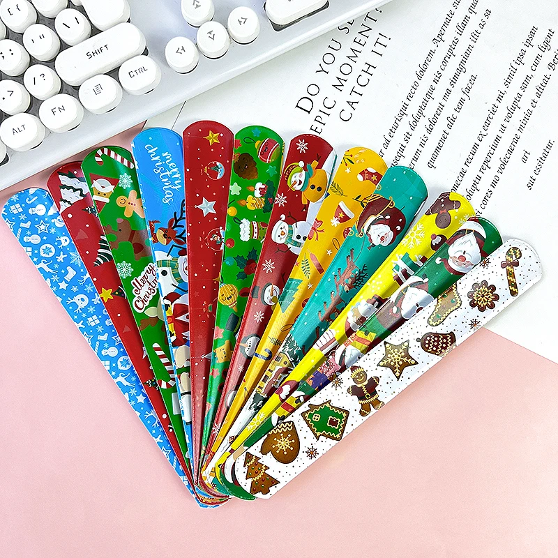 12pcs Christmas Slap Bracelets Santa Claus Snowman Snowflake Elk PVC Wrist Band Xmas Pat Ring Kids Toys Christmas Party Supplies image 4