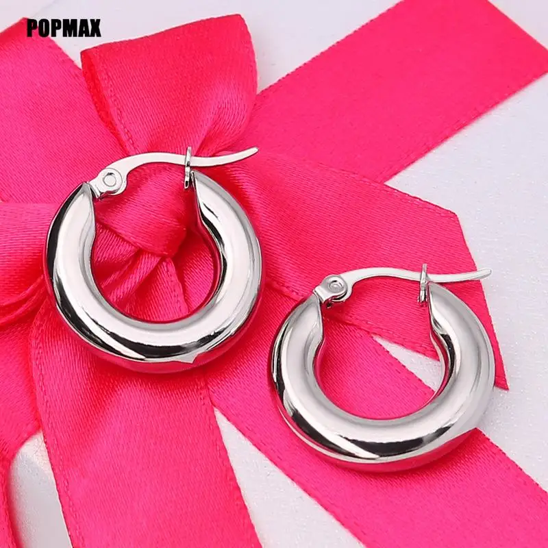 POPMAX Stainless Steel Smooth Ear Buckle Round Thick Hoops Earrings for Women Piercing Earings Gift Fashion Jewelry 20/25/30mm