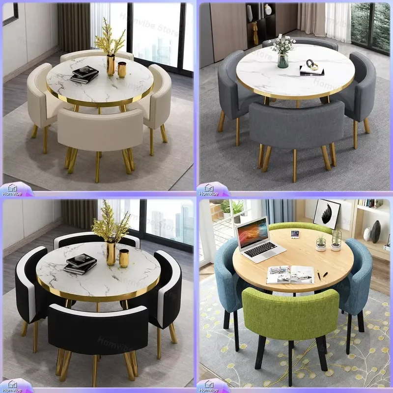 Luxury Gold Metal Dining Table Set with 4 Chairs Modern Farmhouse Dining Room Furniture for Small Space Minimalist Kitchen