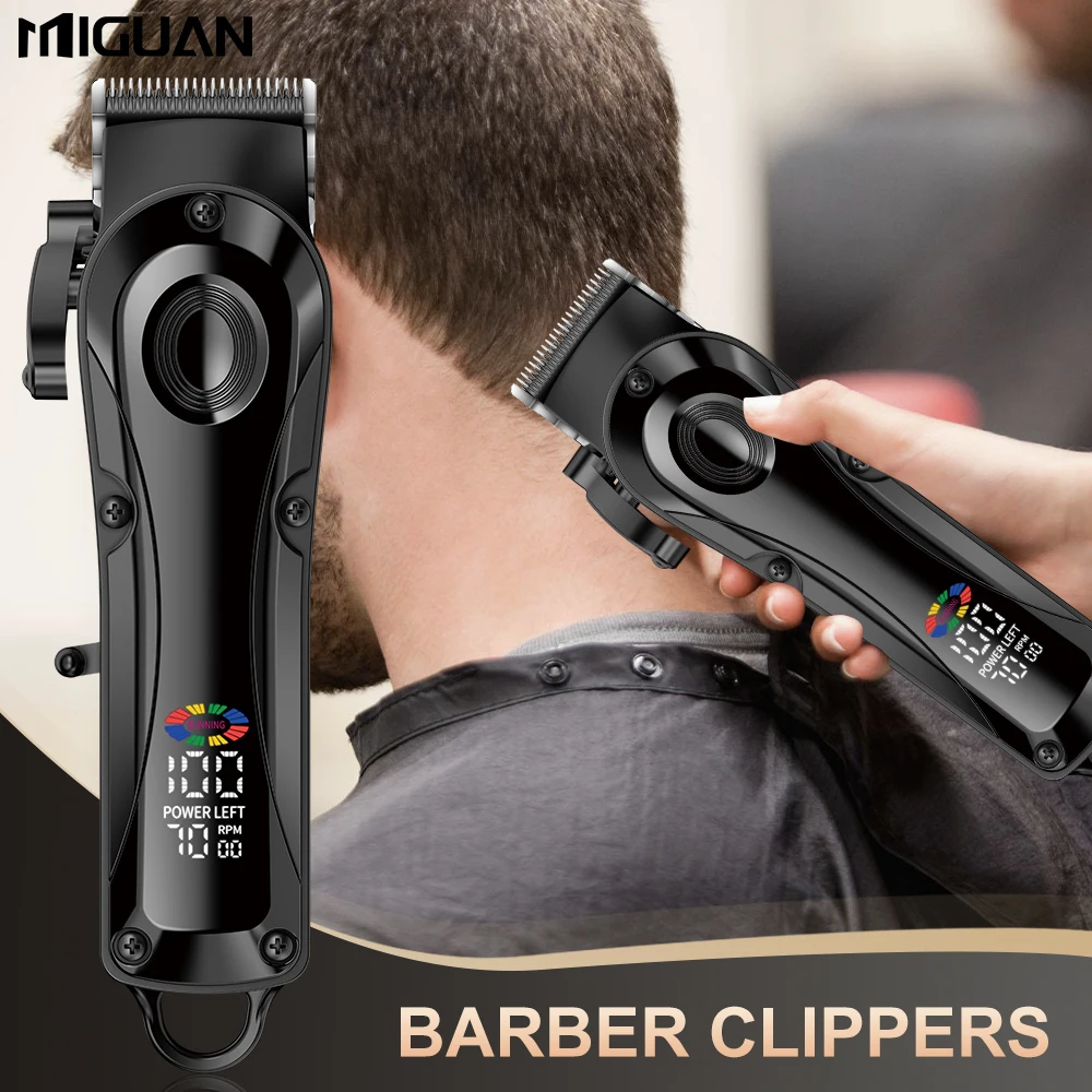 Professional men's hair clipper with LED display screen, rechargeable lithium battery, USB charging, wireless trimmer with