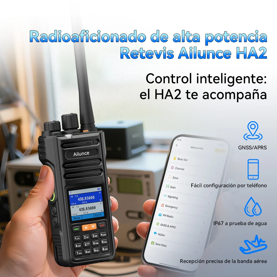 Retevis HA2 Walkie Talkie, Doble Banda FPP con GPS y APRS, Impermeable IP67, Programación por App Bluetooth Compatible con iOS y Android, Radio Aficionado para Uso Exterior y Comercial