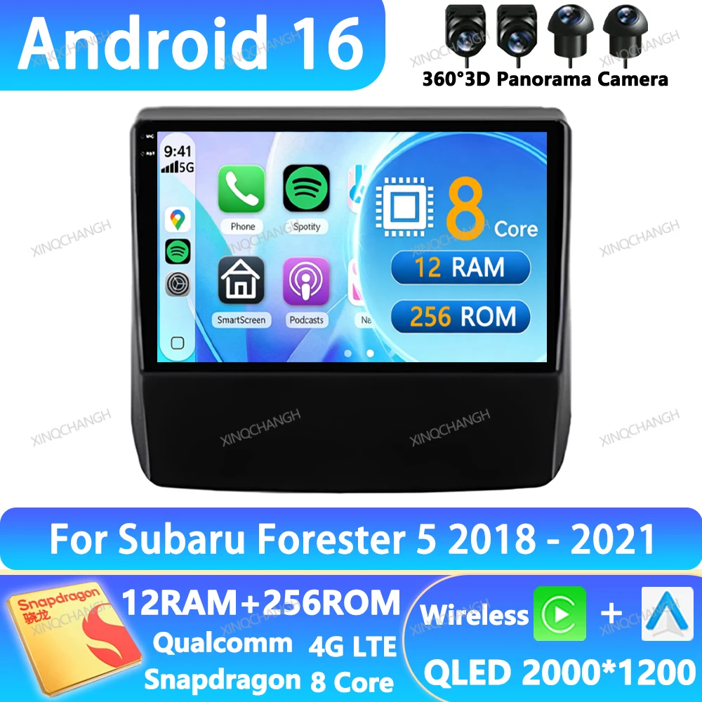 Android 16 Car Radio For Subaru Forester 5 2018 - 2021 Qualcomm QLED 4G WIFI BT Multimedia Video Player Navigation GPS Head Unit