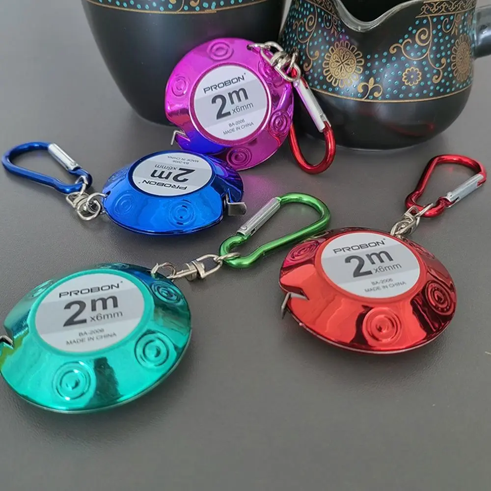 Hot 1pc 2m/6.56ft Easy Retractable Ruler Tape Measure Mini Portable Pull Ruler Keychain 4 Colors