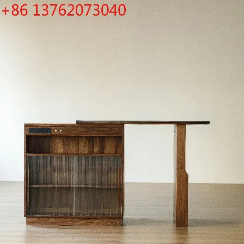 Black Walnut Elescopic Bar Cabinet, Rock Slab Island Partition Cabinet Living Room Balcony Storage Cabinet Dining Side