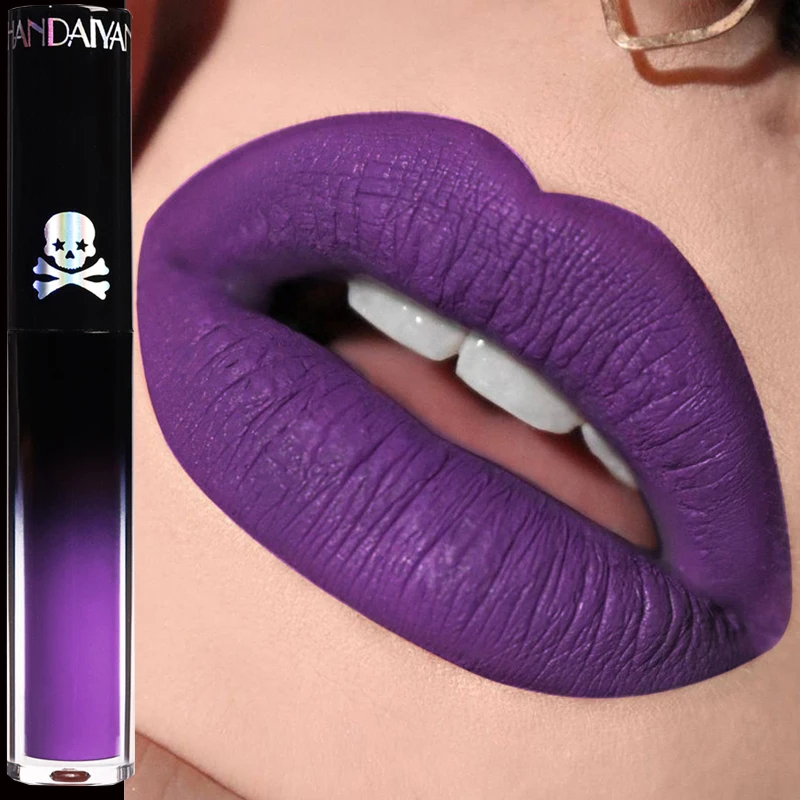 Sexy Purple 12 Color Matte Lip Gloss Halloween Gothic Lip Glaze Pearl Green Liquid Lipstick Black Long Lasting Waterproof Makeup