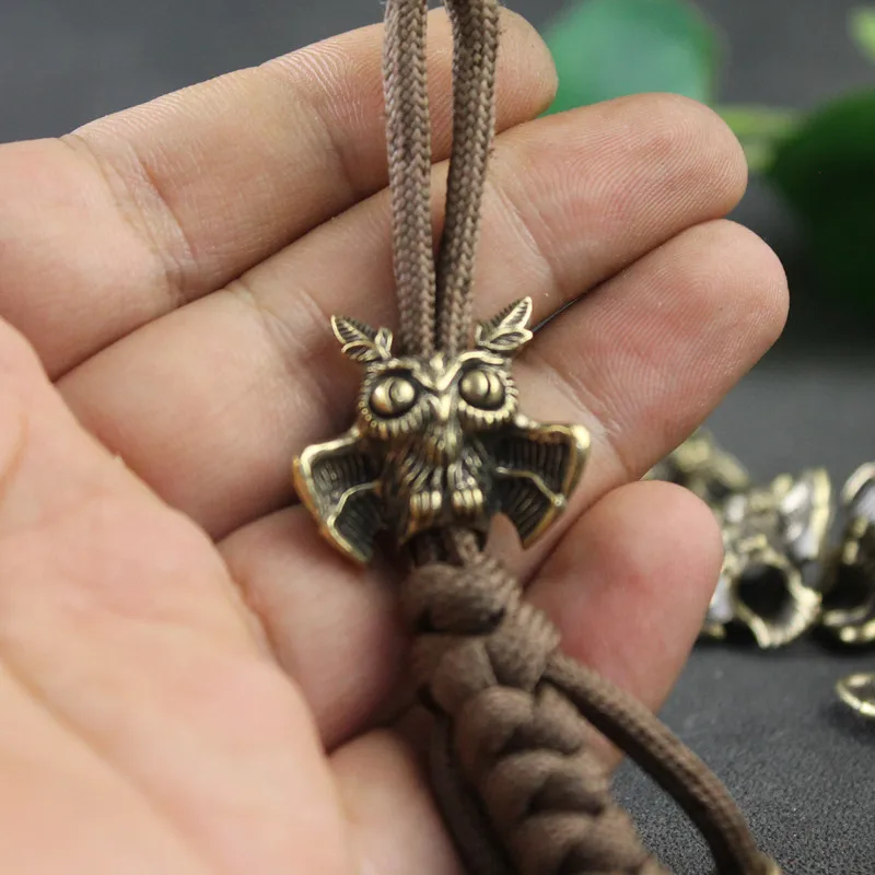 

Латунный нож в виде совы, бусина, для повседневного использования, для использования на открытом воздухе, «сделай сам», плетеный браслет из Паракорда, аксессуары, шнурок, искусственная веревка, фонарик, подвеска