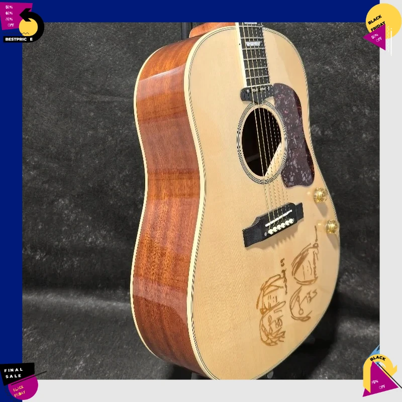 J160 Acoustic Guitar Spruce Solid Top Rosewood Neck with Pickup Signature Hand-Drawn Comic Style with Pickup