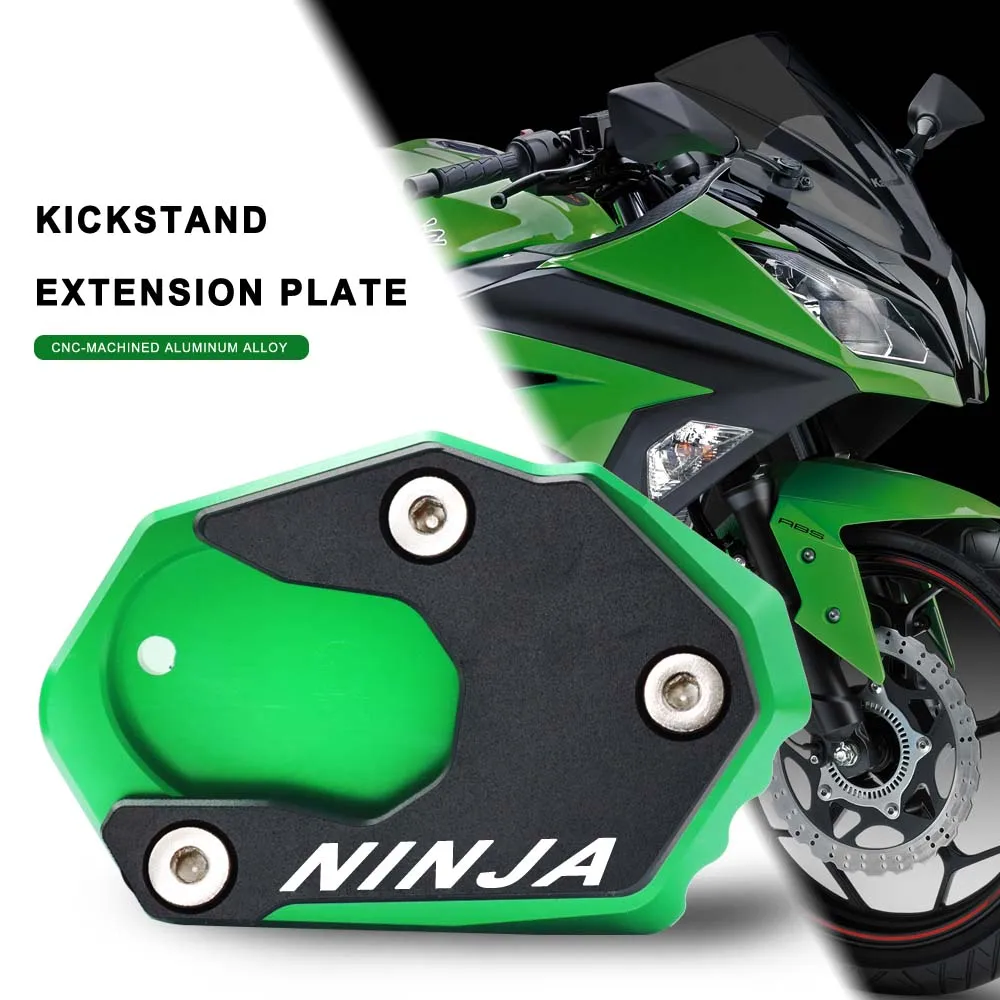 For KAWASAKI NINJA 300 650 1000 ER6F Ninja650 ZX6R ZX10R ZX12R Motorcycle CNC Kickstand Plate Extension Pad Stand Enlarger