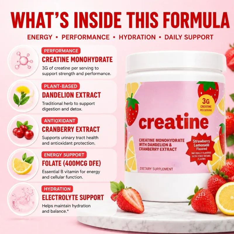 Women Creatine Powder 275g with 3000mg Creatine Monohydrate & Dandelion,Cranberry Extract Support Energy Recovery After Exercise