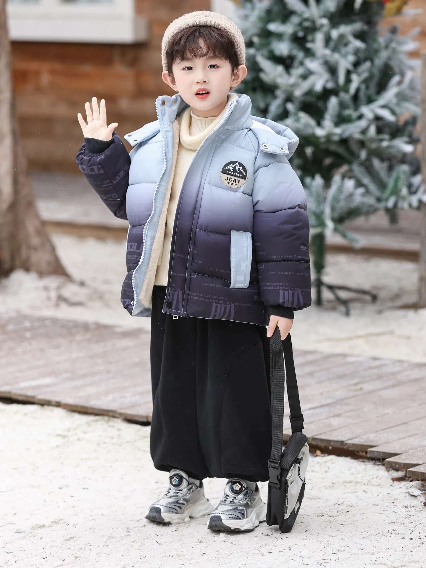 

Boys adient Thiened Fce Cotton Jaet Winter Warm Hooded Casual Long Sve Zipper Closure Polyester Fabric Coat