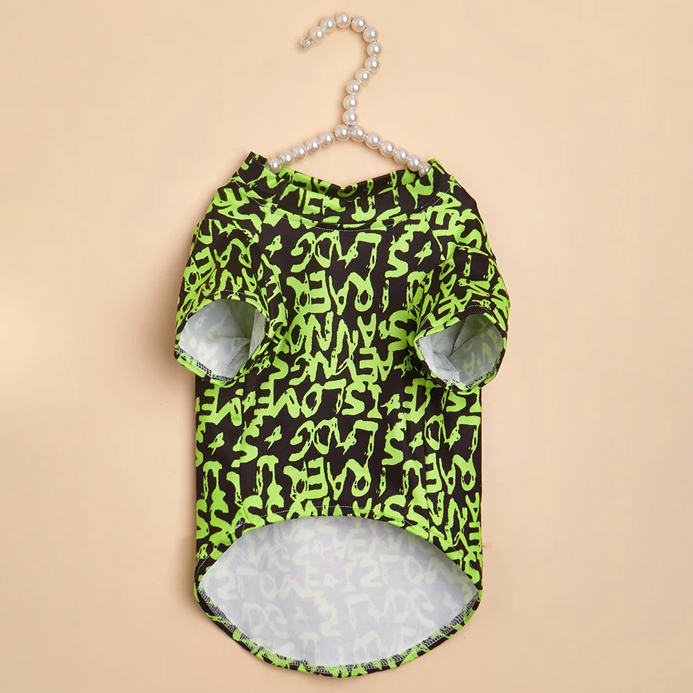 Cute Fashion Green Letter Print Pet T-Shirt, New Summer Dog Clothes, Small Breed Puppy Kitten Tee, Adorable Cat Apparel