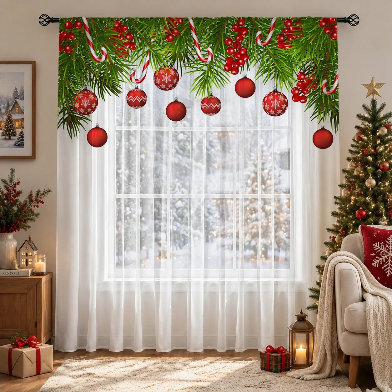 Christmas Gradient Sheer Curtain, Good Quality Light Reducing Privacy Voile for Living/Bedroom/Kids Room,Christmas's Day Gift