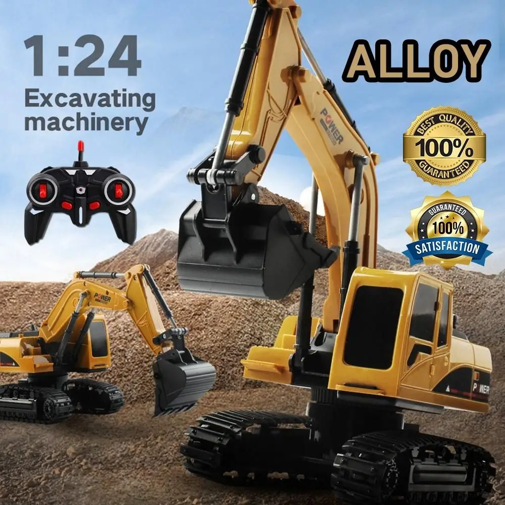 New Plastic Alloy Remote Control Excavator 1:24 Yellow Crawler Excavators 2.4Ghz 6 Channel RC Car Model Children's Gift