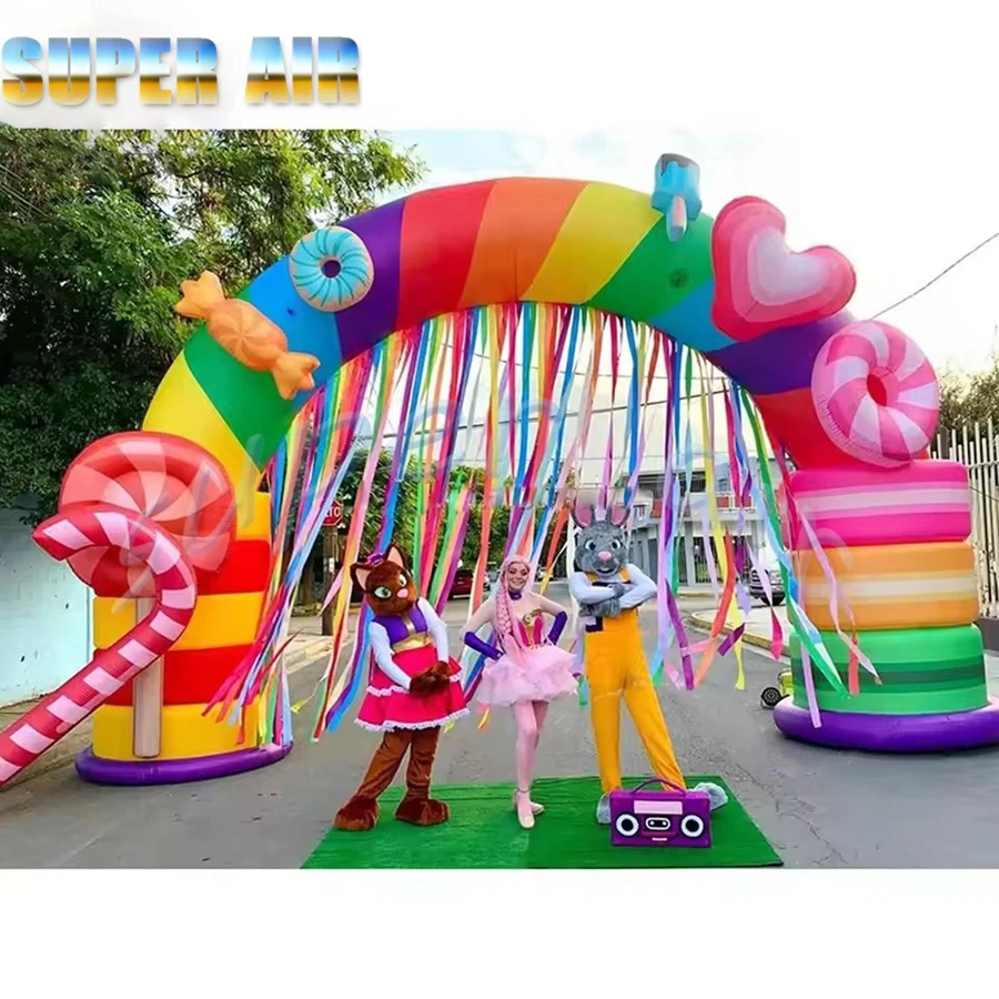 Custom beautiful outdoor inflatable arch used for children's party inflatable candy arch with door curtain