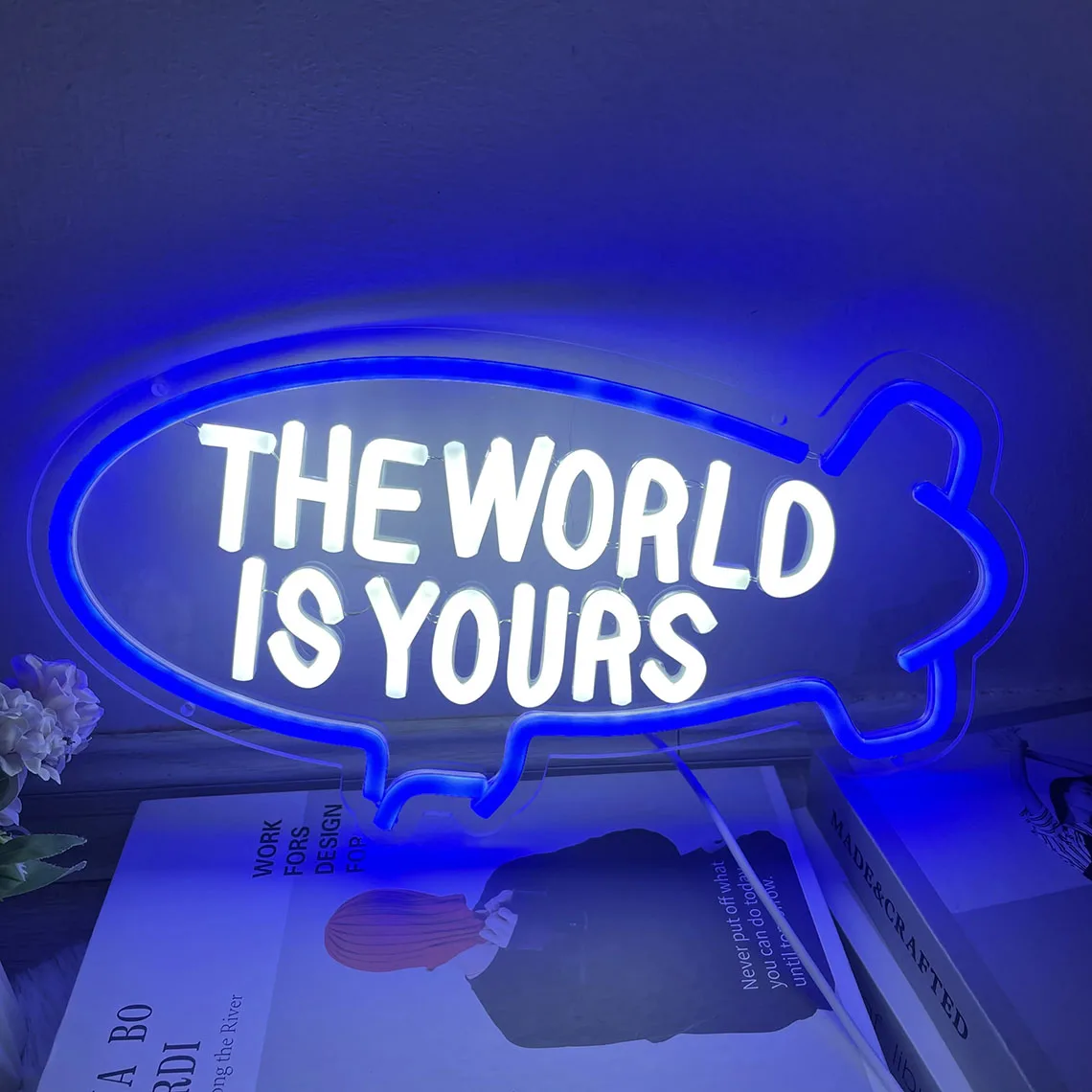 The World Is Yours Neon Sign,Dimmable Blimp Airship LED Neon Sign For Man Cave,Beer Bar,Game Room,Birthday Party,Gift For Him