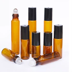 20pcs/50pcs/100pcs Amber Glass Roll on Bottle with Glass and Metal Ball Brown Thin Glass Roller Essential Oil Vials