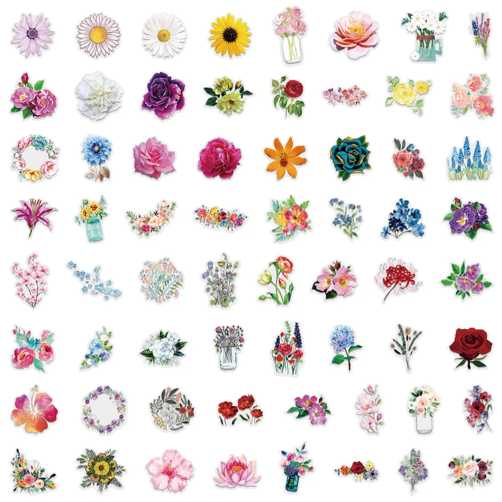 

10/30/50pcs Transparent Cartoon Flowers Graffiti Stickers Color Plant Aesthetic Decals for Skateboard Phone Laptop Sticker Decor