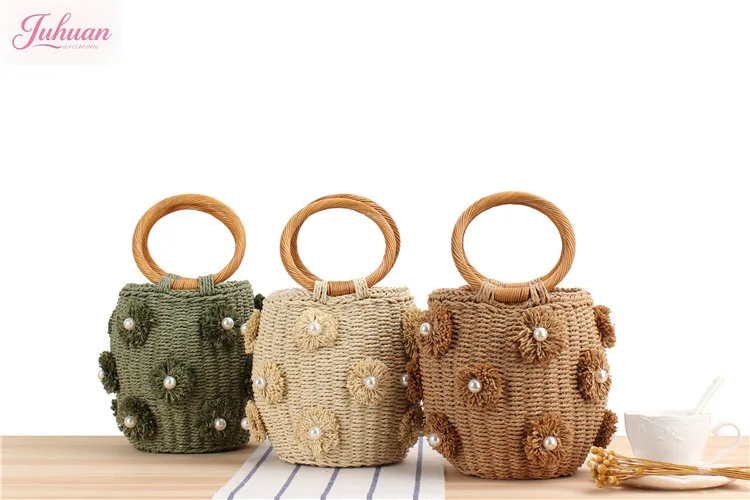 

Лето 2022, новая ручная тканая сумка из бумажной веревки, женская японская корейская милая свежая ведро, пляжные женские сумки ручной работы с жемчужным цветком