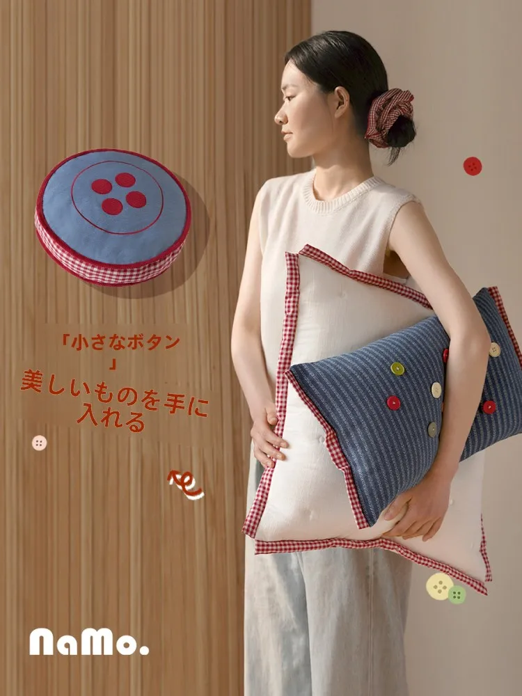 

Маленькая круглая подушка Nao с пуговицами, милый набор подушек для дивана, окна, гостиной, из смесового хлопка