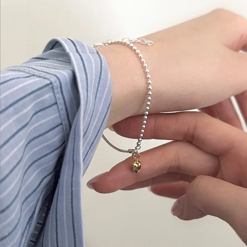 

New Arrival 925 Sterling Silver Gold Color Love Heart Bracelet For Women Asymmetry Chain Design Jewelry Gifts Dropshipping