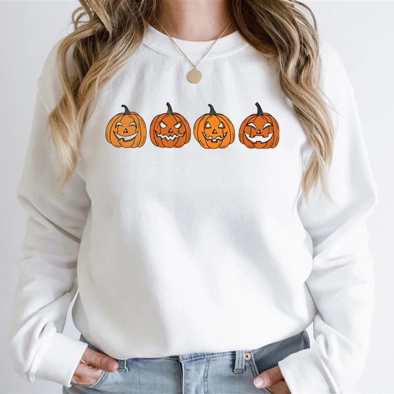 Funny Halloween Women\'s Sweatshirts Pumpkin Ghost Autumn Sweatshirt Hoodie Vintage Pumpkin Halloween Essential Women Sweatshirt