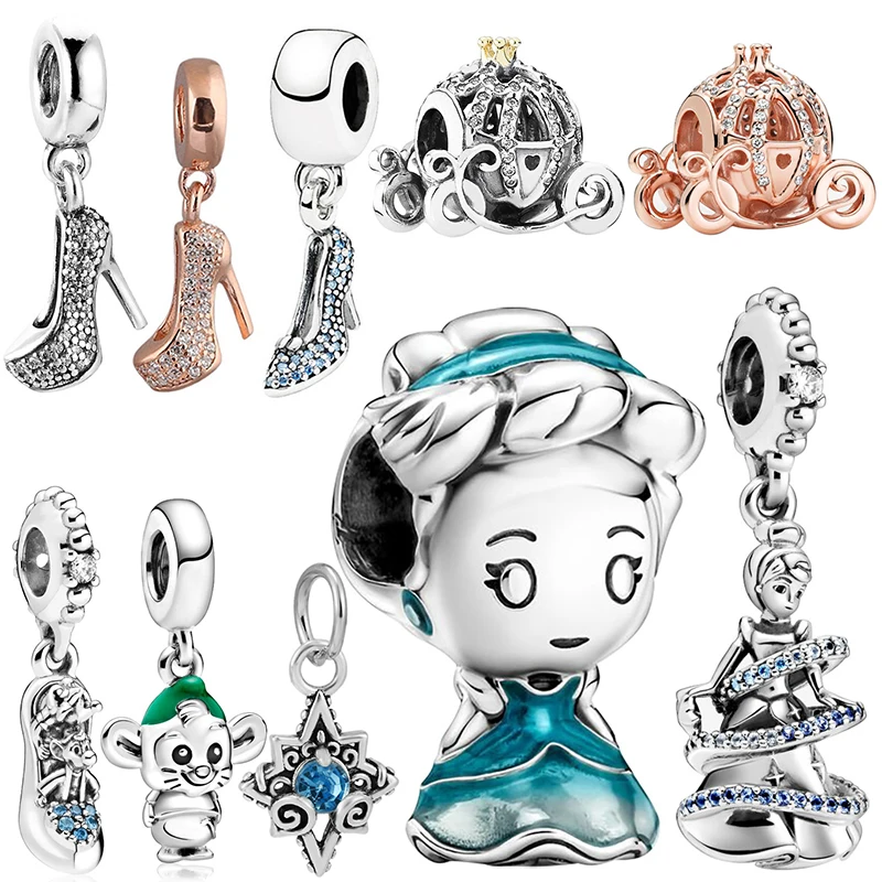 Fit Pandora Disney Anime Cinderella Glass Slipper Charms CZ High Heel Pendant for Jewelry Making Women Bracelet Accessories DIY