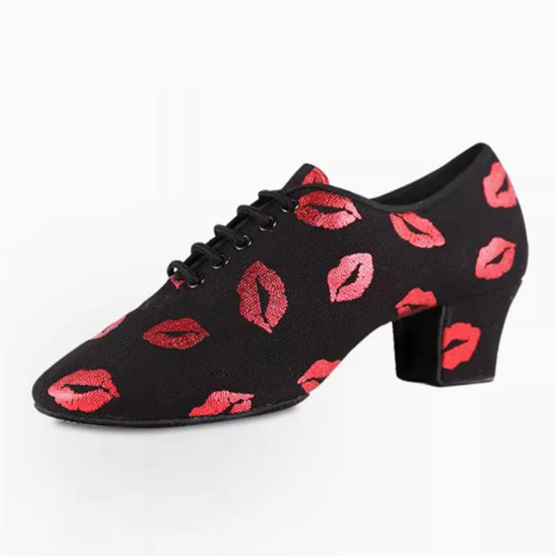 Sneakers Latin Dance Shoes Women Genuine BD t1 Teacher Shoe Canvas Black  Heel 4.5cm Male Female Red Lips Oxford Cloth Free Bags