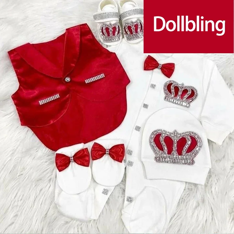 Boys Red Tailcoat Cummerbund Tuxedo Suit for Formal Event Baby Wedding Costume Toddler Little Gentleman Bling Romper Blanket Set