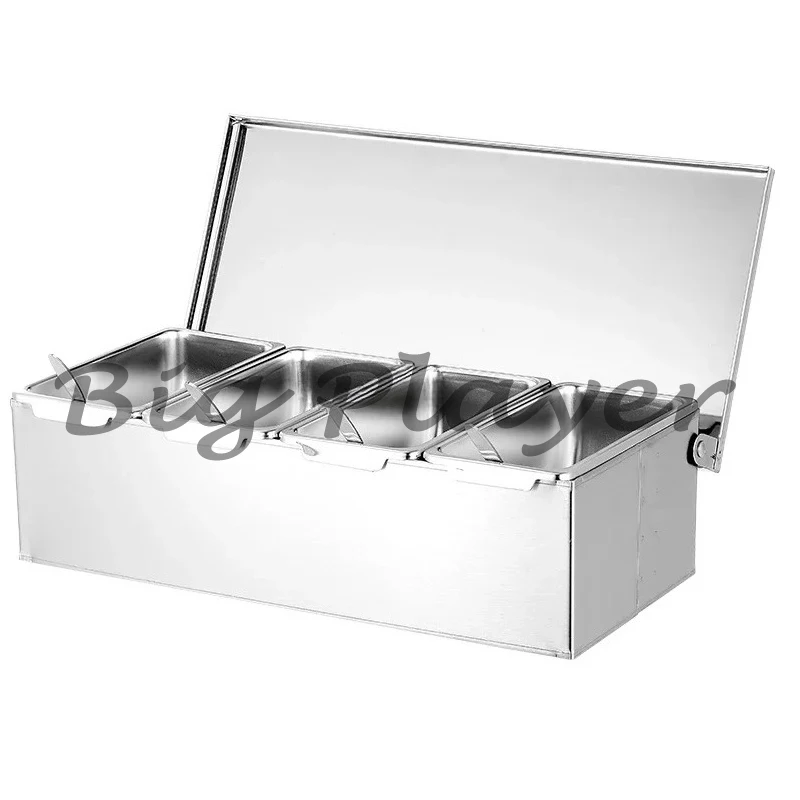 Rustproof 304 Stainless Steel Seasoning Tank - With Lid Storage Box For Home Restaurant Chef