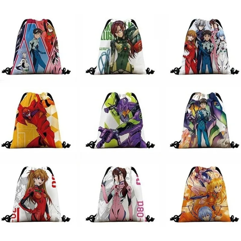 

Neon Cute Genesis Classic Evangelion Full Color Anime Drawstring Backpack Cartoon Printed Portable Drawstring Storage Bag