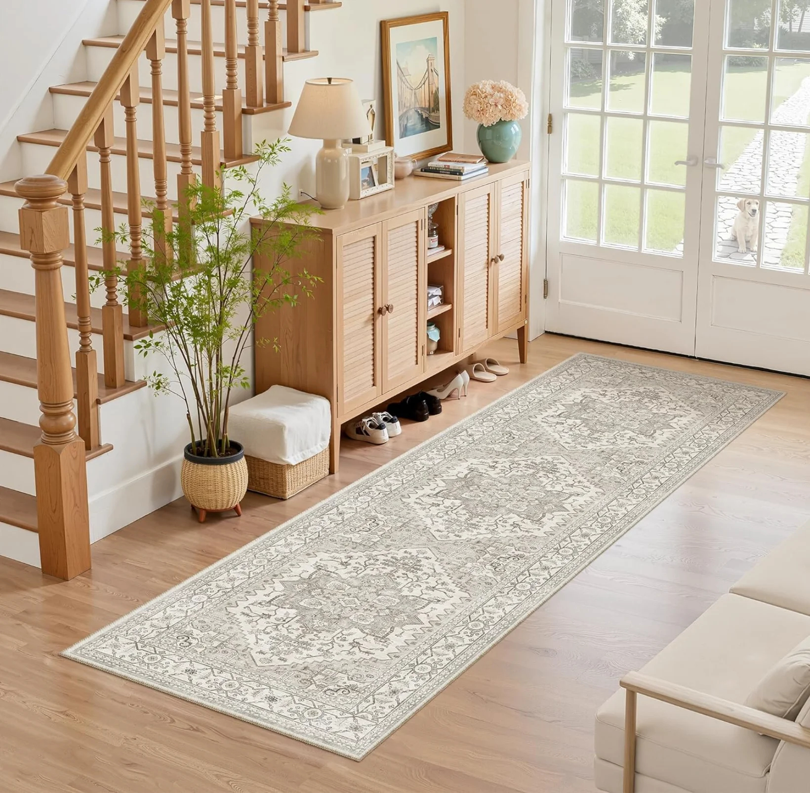 Boho Retro Long Floor Rug Non-slip Wear-resistant Hallway Runner Mat for Bedroom Living Room Home Decoration Carpet