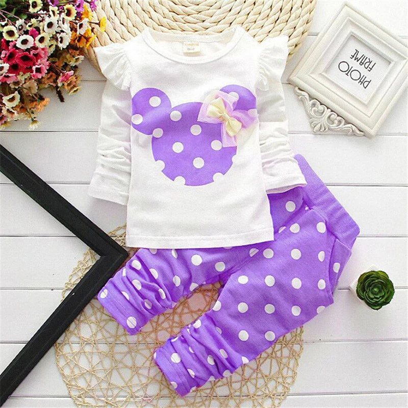 Baby Autumn Spring Cartoon T Shirt Pants Clothes Set Toddler Girls Cute Dot Long Sleeve Thinner Causal Suit