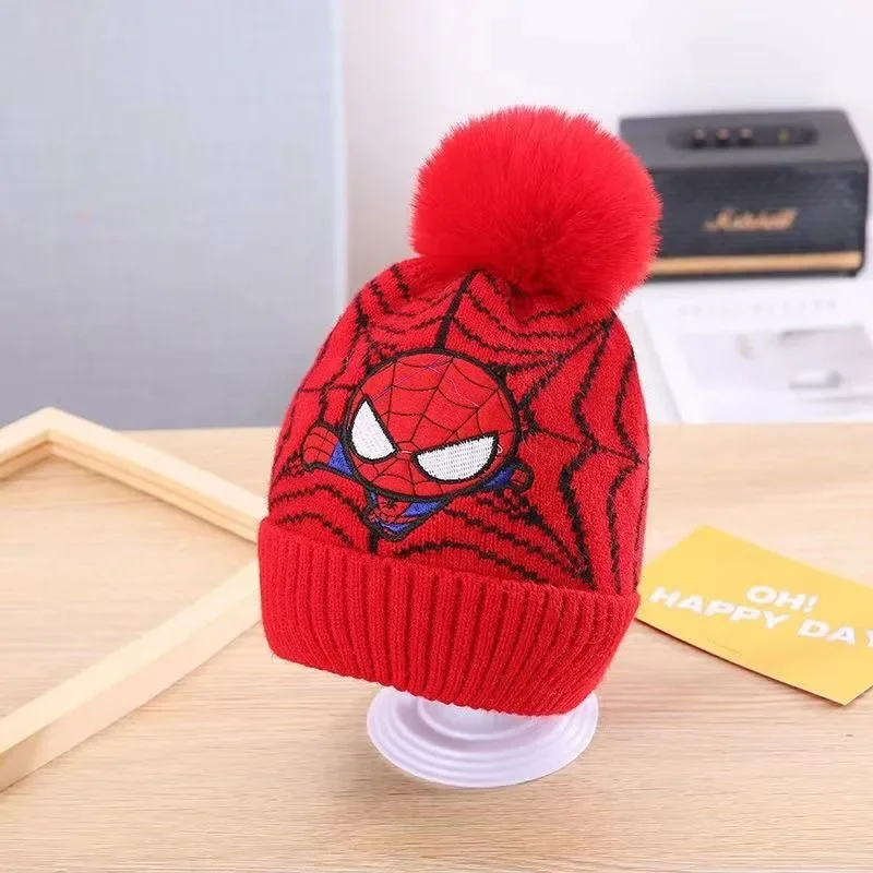 Spiderman children's new autumn and winter warm woolen hat knitted cartoon pullover hat for male and female babies 2-7 years old