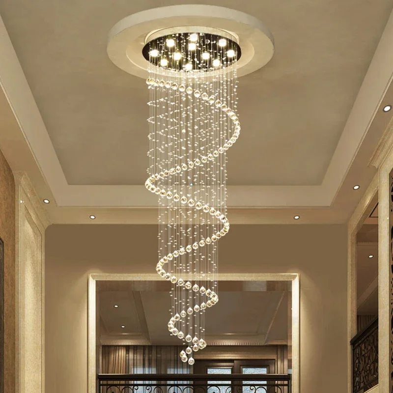 Double Spiral Crystal LED Ceiling Chandelier Hanging Suspension Light For Bedroom Living Dinning Room Corridor Staircase Fixture