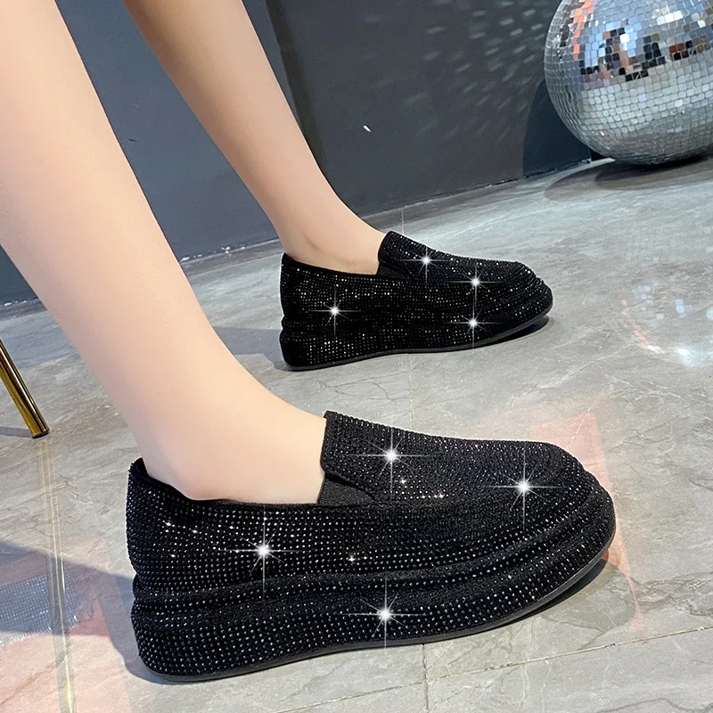 2024 Frühling/Sommer Frauen Wasser Diamant Modedesigner flache Schuhe lässig dicken Boden Luxus Einzels chuhe Zapatos de Mujer