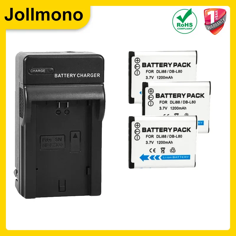 DB-L80 D-Li88  VW-VBX070 Camera Battery + LED USB Charger for Sanyo VPC-CG10 VPC-CG20 For PENTAX VPC-CG88 CG100